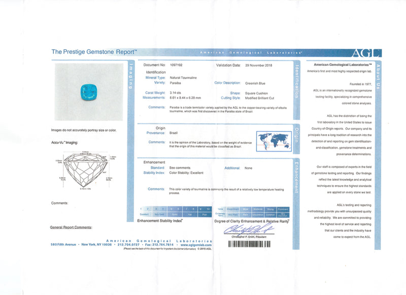 Brazilian Paraiba Tourmaline Round 3.14 Carats Paraiba International